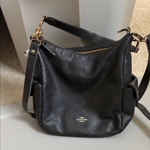 Coach Black Leather Shoulder Bag with Gold Hardware
